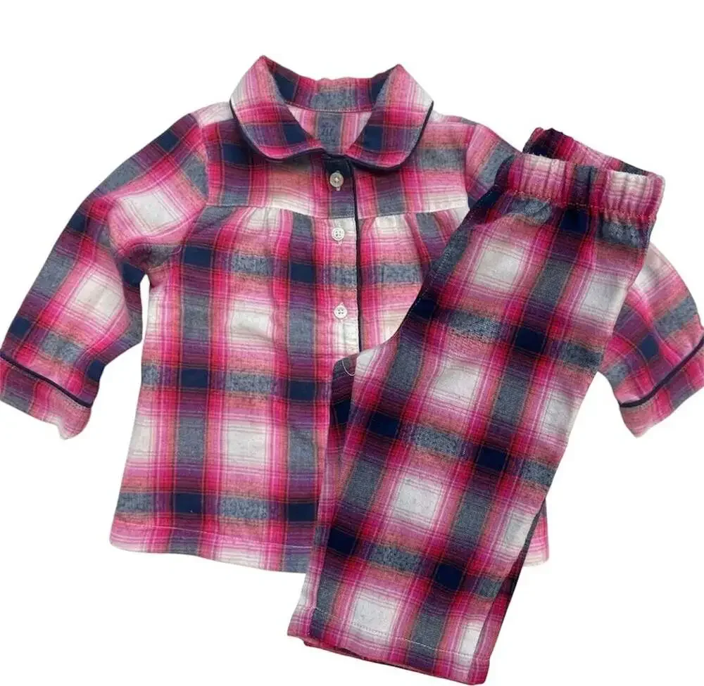 Baby Gap 12-18m Pink Plaid Cozy Pajama Peter Pan Collar Set Wash/wear Piling
